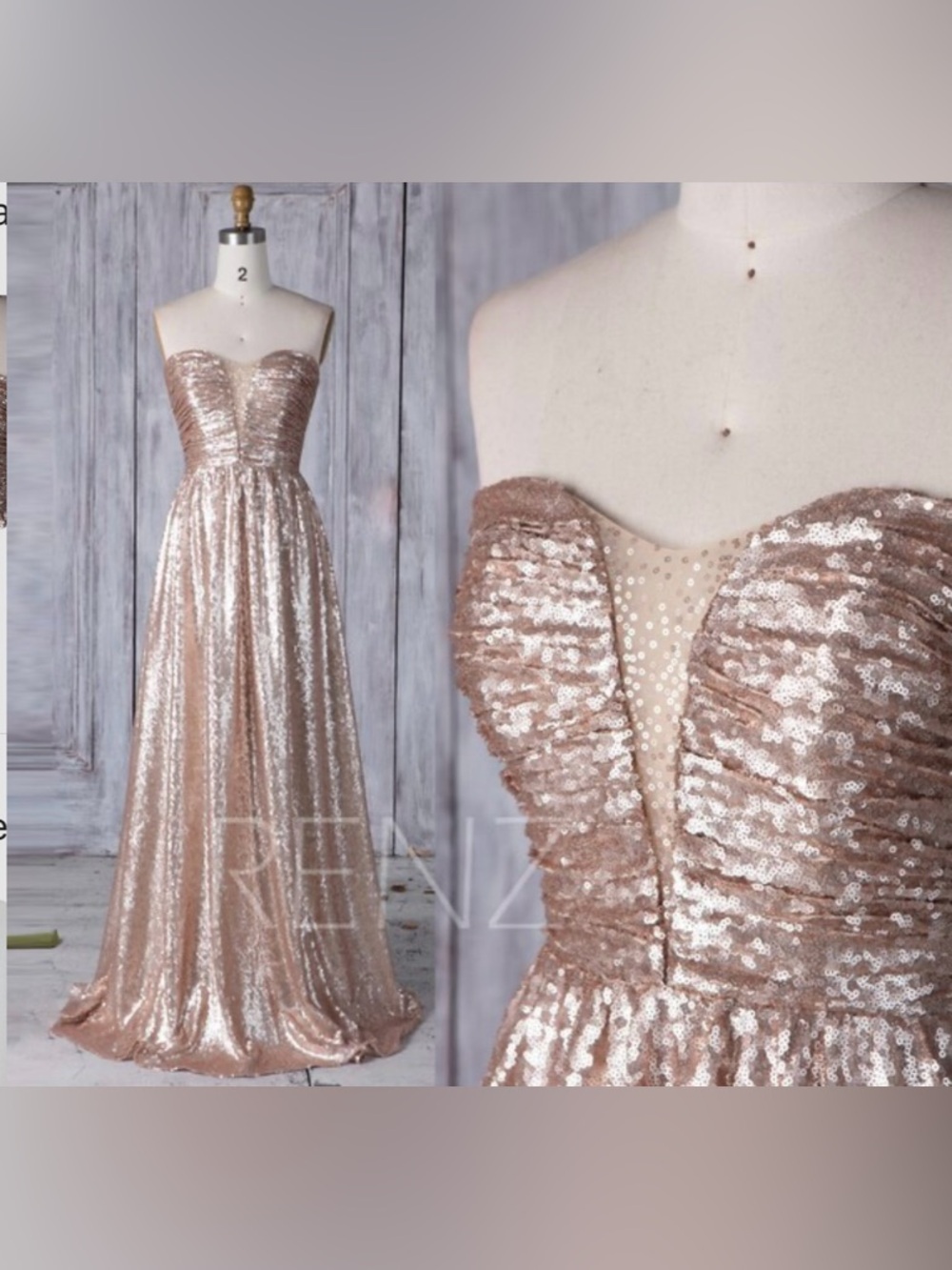 Strapless Rose Gold Sequin Evening Gown